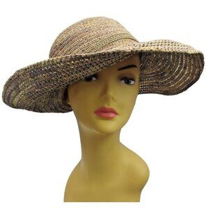 Vtg Helen Kaminski Hat Madagascar 100% Raffia Packable Wide 4 1/2" Brim Mauve M